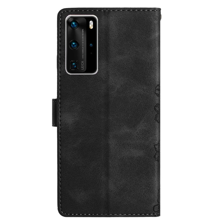 For Huawei P40 Pro Cherry Blossom Butterfly Skin Feel Embossed PU Phone Case