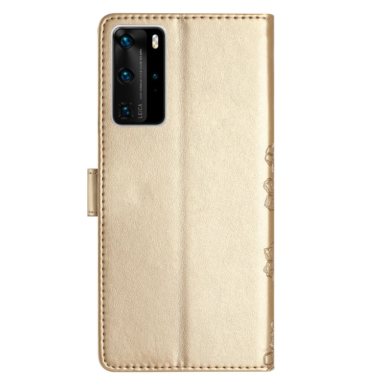 For Huawei P40 Pro Cherry Blossom Butterfly Skin Feel Embossed PU Phone Case