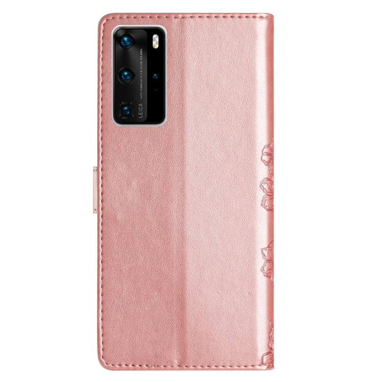 For Huawei P40 Pro Cherry Blossom Butterfly Skin Feel Embossed PU Phone Case