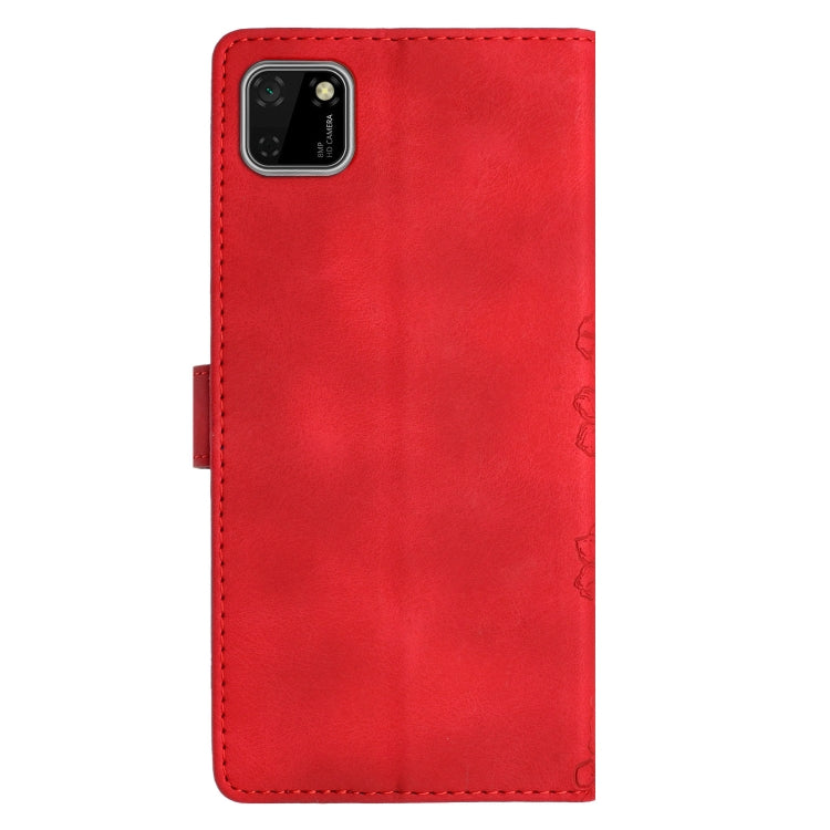 For Huawei Y5p / Honor 9S Cherry Blossom Butterfly Skin Feel Embossed PU Phone Case