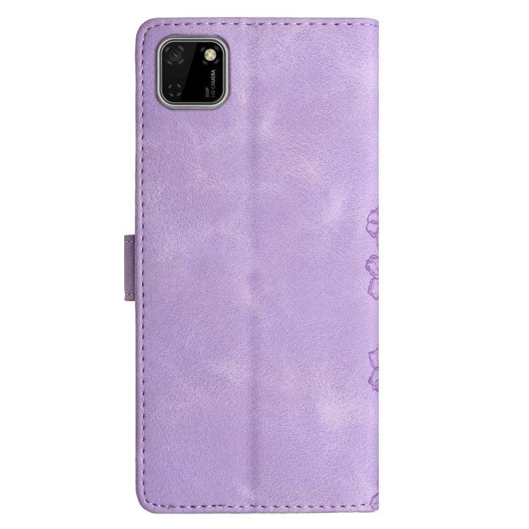 For Huawei Y5p / Honor 9S Cherry Blossom Butterfly Skin Feel Embossed PU Phone Case