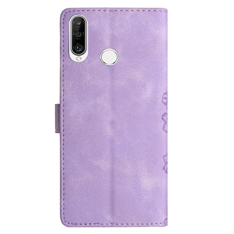 For Huawei Y6p Cherry Blossom Butterfly Skin Feel Embossed PU Phone Case