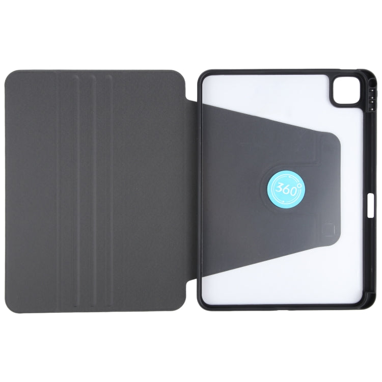 For iPad Pro 12.9 2022 / 2021 / 2020 GEBEI Acrylic TPU 3-folding Rotating Smart Tablet Leather Case withh Pen Slot