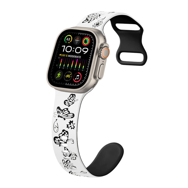 For Apple Watch Ultra 2 49mm Colorful Butterfly Pattern 8-shaped Buckle Silicone Watch Band