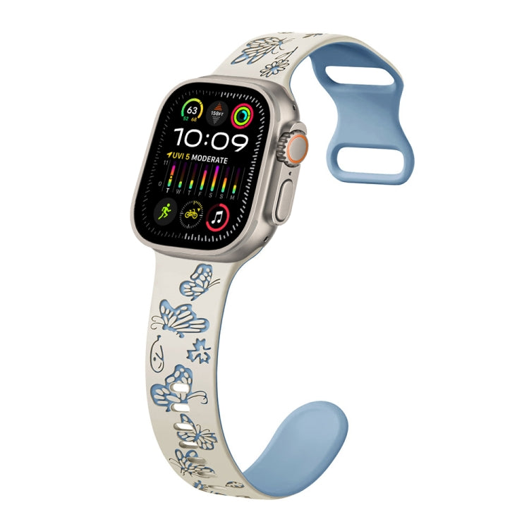 For Apple Watch Ultra 2 49mm Colorful Butterfly Pattern 8-shaped Buckle Silicone Watch Band