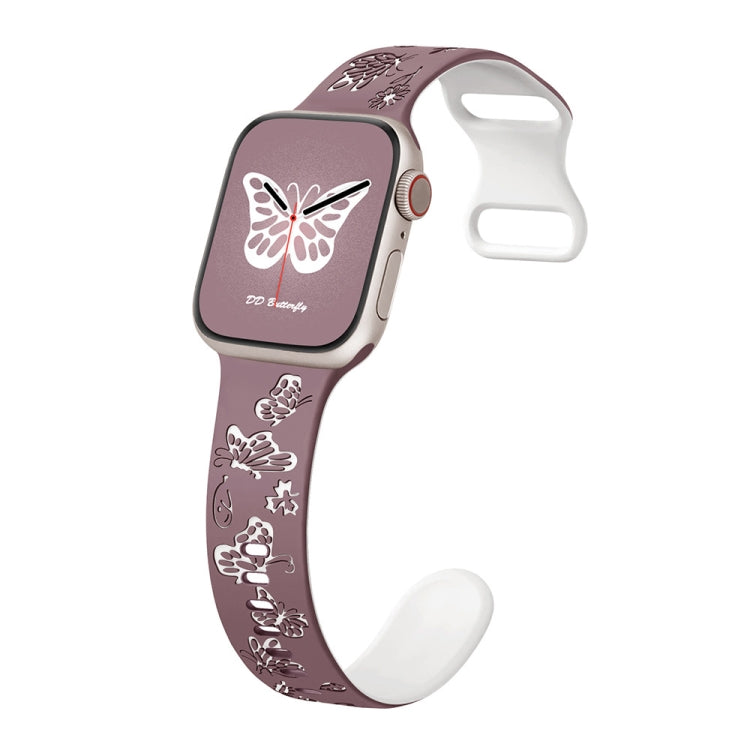For Apple Watch Series 9 41mm Colorful Butterfly Pattern 8-shaped Buckle Silicone Watch Band