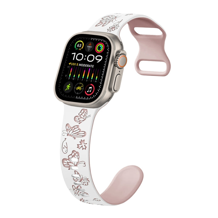 For Apple Watch Ultra 49mm Colorful Butterfly Pattern 8-shaped Buckle Silicone Watch Band