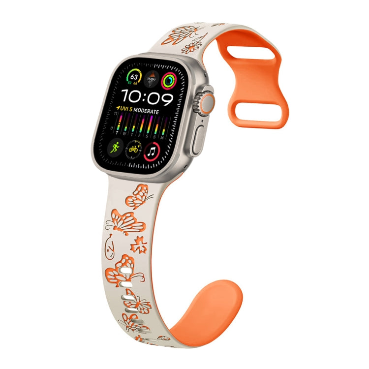 For Apple Watch Ultra 49mm Colorful Butterfly Pattern 8-shaped Buckle Silicone Watch Band