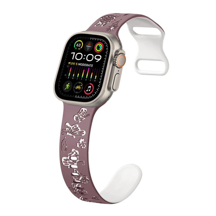 For Apple Watch Ultra 49mm Colorful Butterfly Pattern 8-shaped Buckle Silicone Watch Band
