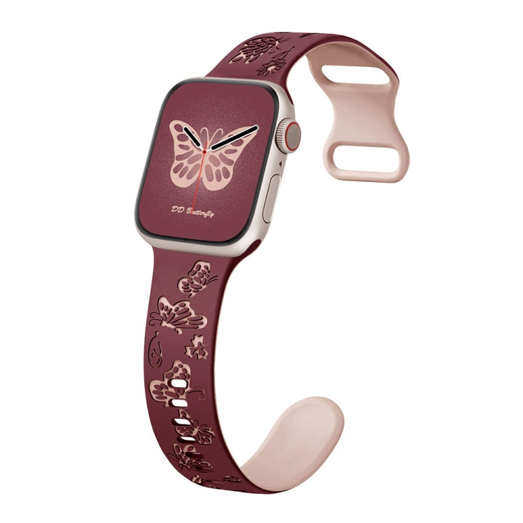 For Apple Watch Series 7 41mm Colorful Butterfly Pattern 8-shaped Buckle Silicone Watch Band