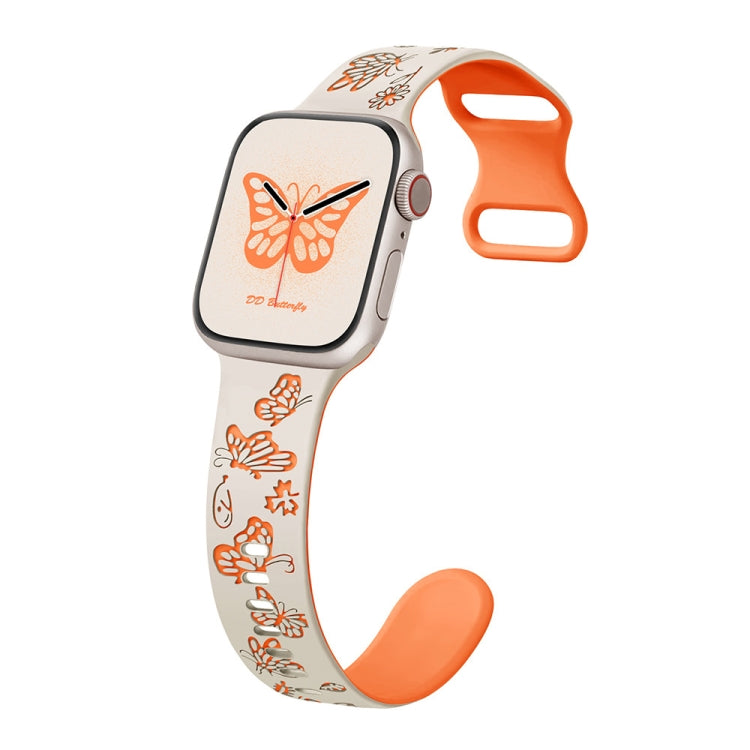 For Apple Watch Series 7 41mm Colorful Butterfly Pattern 8-shaped Buckle Silicone Watch Band