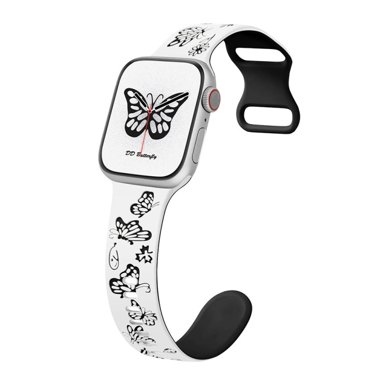 For Apple Watch Series 7 45mm Colorful Butterfly Pattern 8-shaped Buckle Silicone Watch Band