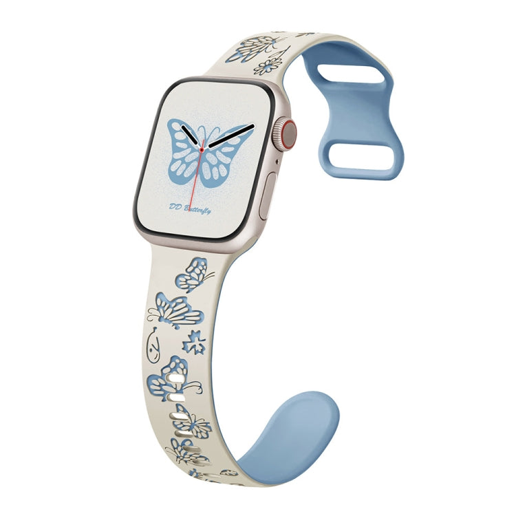 For Apple Watch Series 4 44mm Colorful Butterfly Pattern 8-shaped Buckle Silicone Watch Band