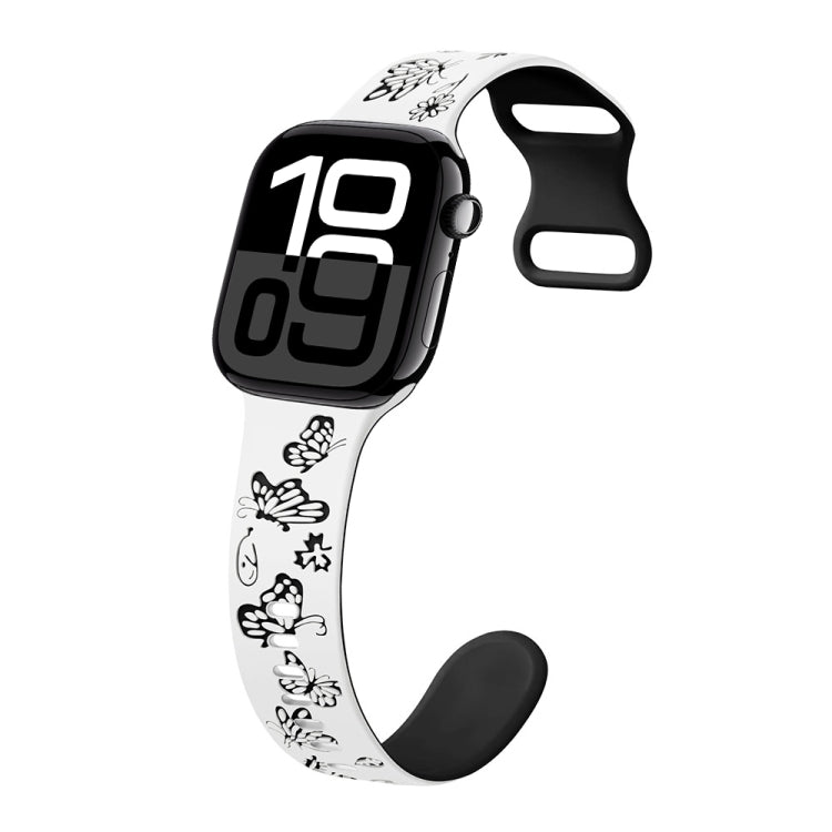For Apple Watch Series 10 46mm Colorful Butterfly Pattern 8-shaped Buckle Silicone Watch Band