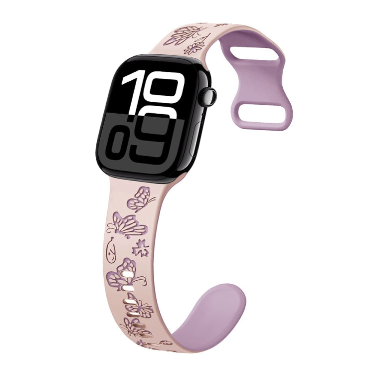 For Apple Watch Series 10 46mm Colorful Butterfly Pattern 8-shaped Buckle Silicone Watch Band