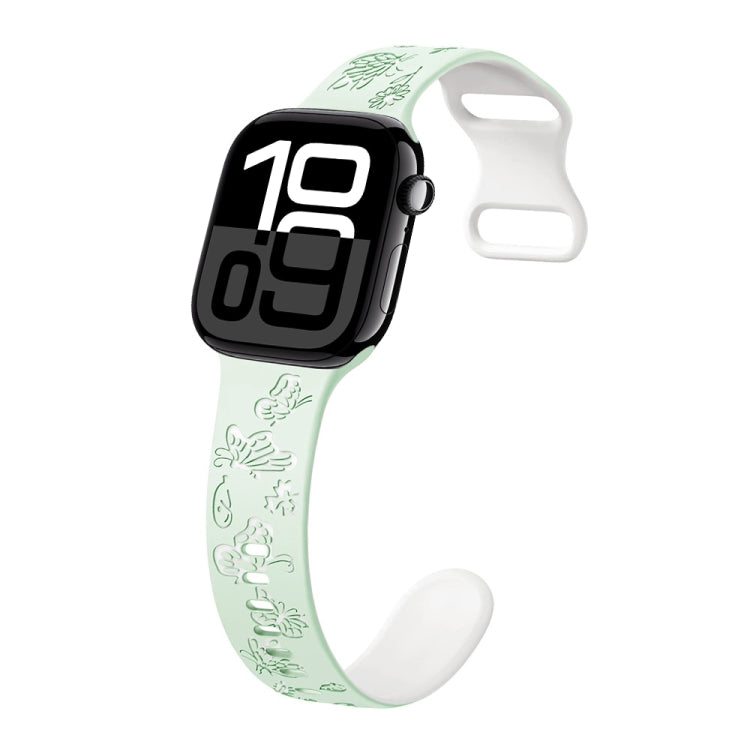For Apple Watch Series 10 46mm Colorful Butterfly Pattern 8-shaped Buckle Silicone Watch Band