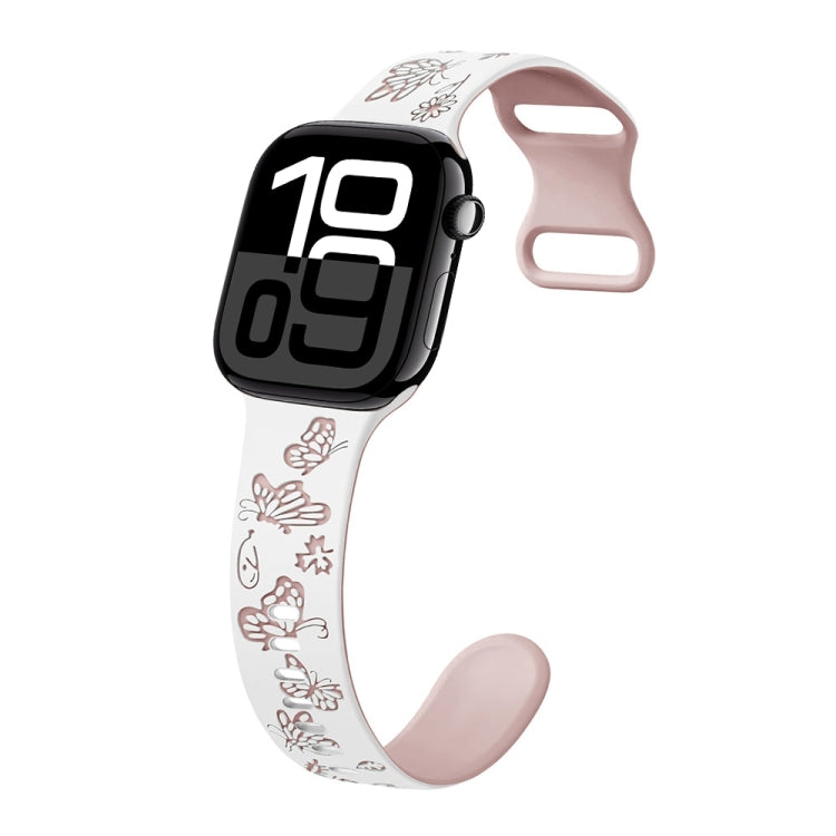 For Apple Watch Series 10 42mm Colorful Butterfly Pattern 8-shaped Buckle Silicone Watch Band