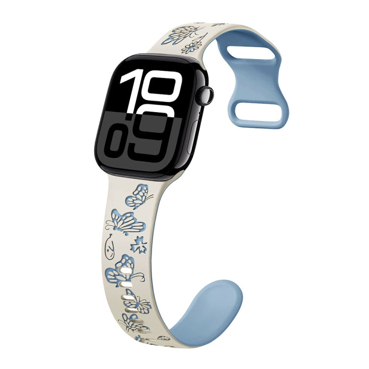 For Apple Watch Series 10 42mm Colorful Butterfly Pattern 8-shaped Buckle Silicone Watch Band