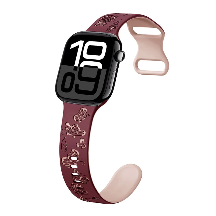 For Apple Watch Series 10 42mm Colorful Butterfly Pattern 8-shaped Buckle Silicone Watch Band