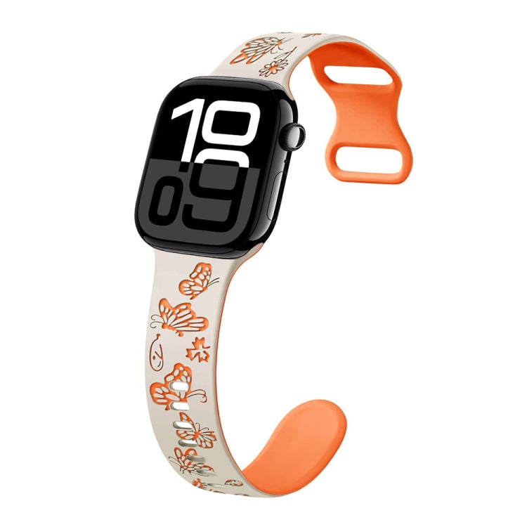 For Apple Watch Series 10 42mm Colorful Butterfly Pattern 8-shaped Buckle Silicone Watch Band