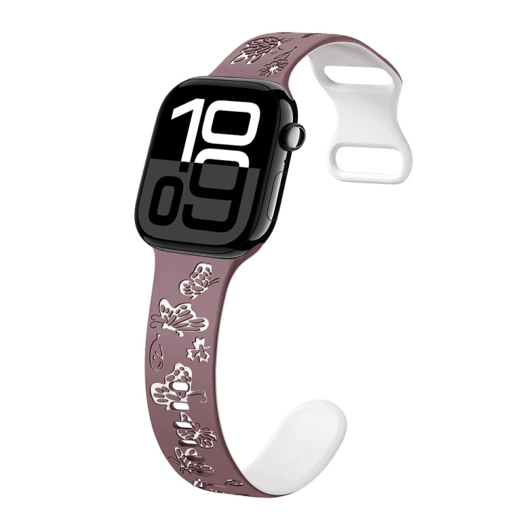 For Apple Watch Series 10 42mm Colorful Butterfly Pattern 8-shaped Buckle Silicone Watch Band