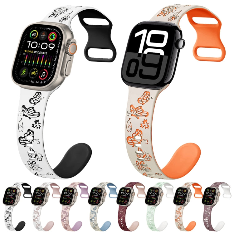 For Apple Watch SE 44mm Colorful Butterfly Pattern 8-shaped Buckle Silicone Watch Band