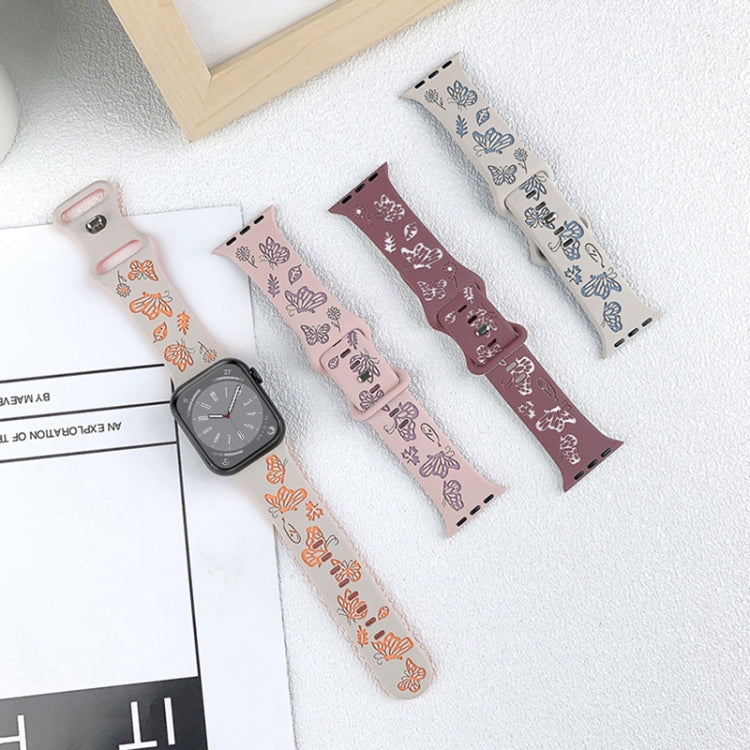For Apple Watch SE 40mm Colorful Butterfly Pattern 8-shaped Buckle Silicone Watch Band