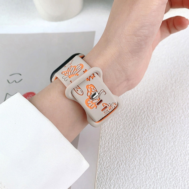 For Apple Watch SE 44mm Colorful Butterfly Pattern 8-shaped Buckle Silicone Watch Band