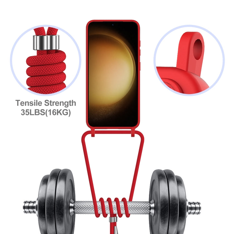 For Samsung Galaxy S23+ 5G Integrated Card Bag Solid Color Liquid Silicone Phone Case with Lanyard