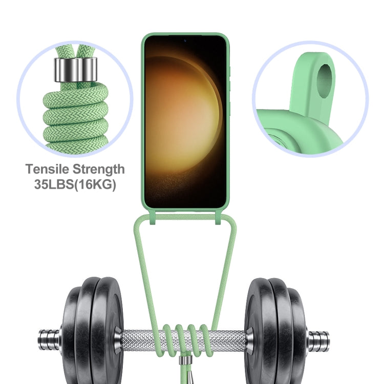 For Samsung Galaxy S23+ 5G Integrated Card Bag Solid Color Liquid Silicone Phone Case with Lanyard