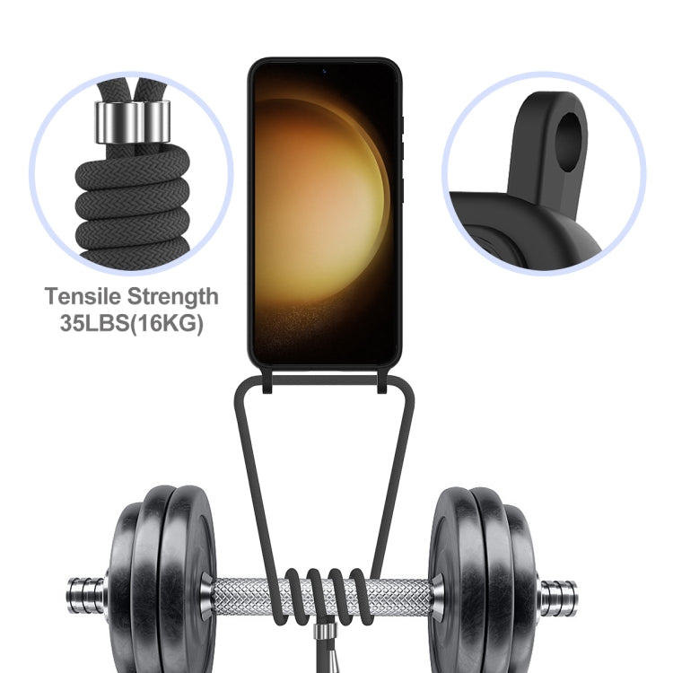 For Samsung Galaxy S23+ 5G Integrated Card Bag Solid Color Liquid Silicone Phone Case with Lanyard