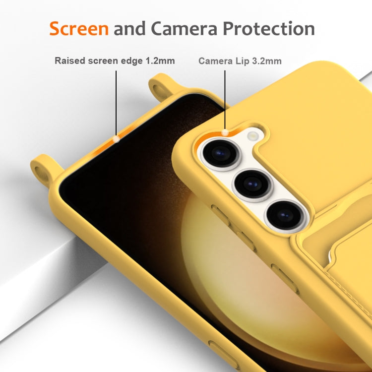For Samsung Galaxy S23+ 5G Integrated Card Bag Solid Color Liquid Silicone Phone Case with Lanyard