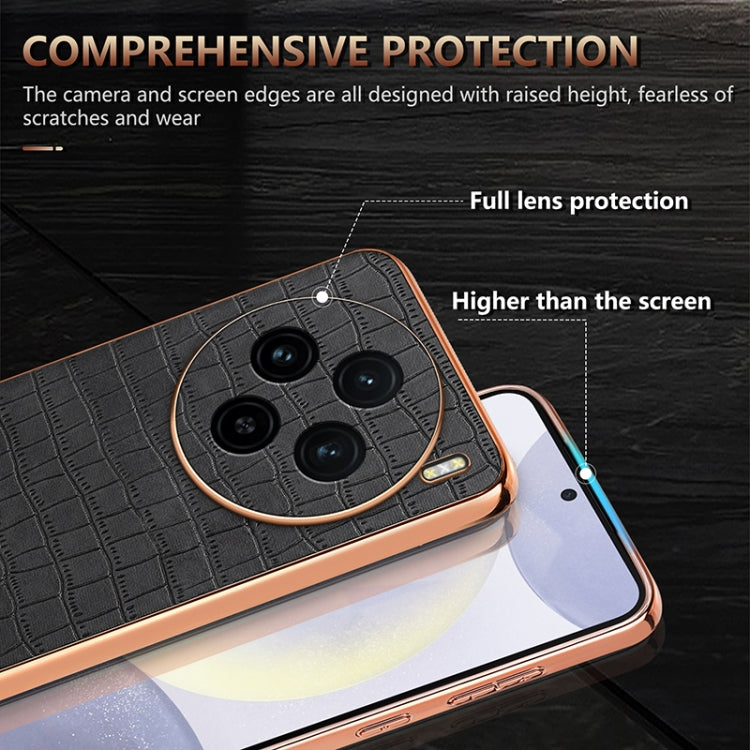 For vivo X100 5G AZNS Electroplated Frame Crocodile Texture Full Coverage Phone Case