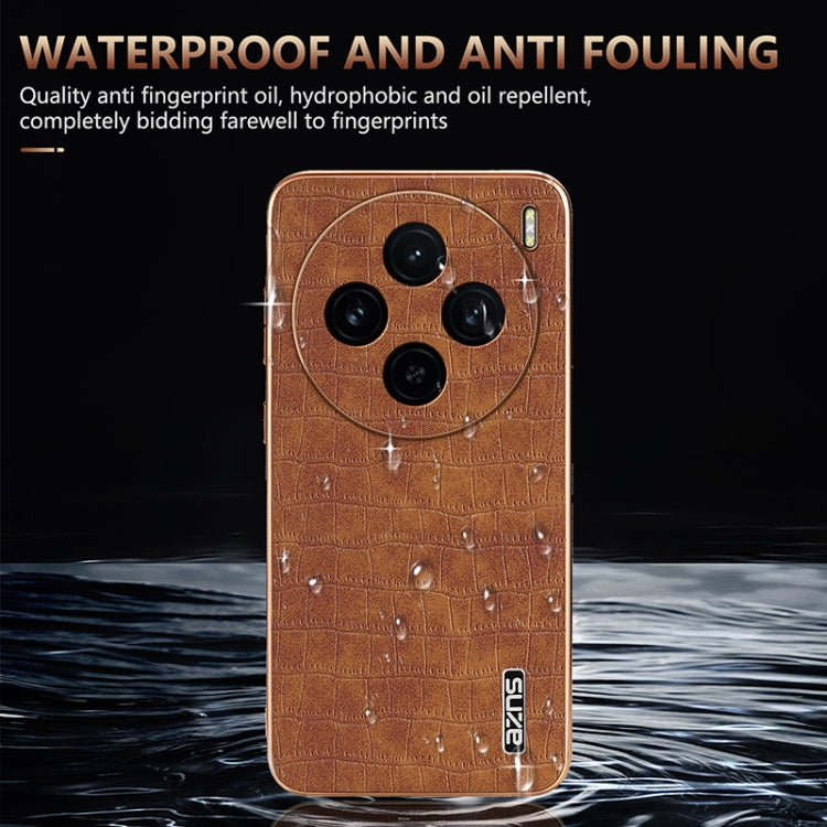 For vivo X100 5G AZNS Electroplated Frame Crocodile Texture Full Coverage Phone Case