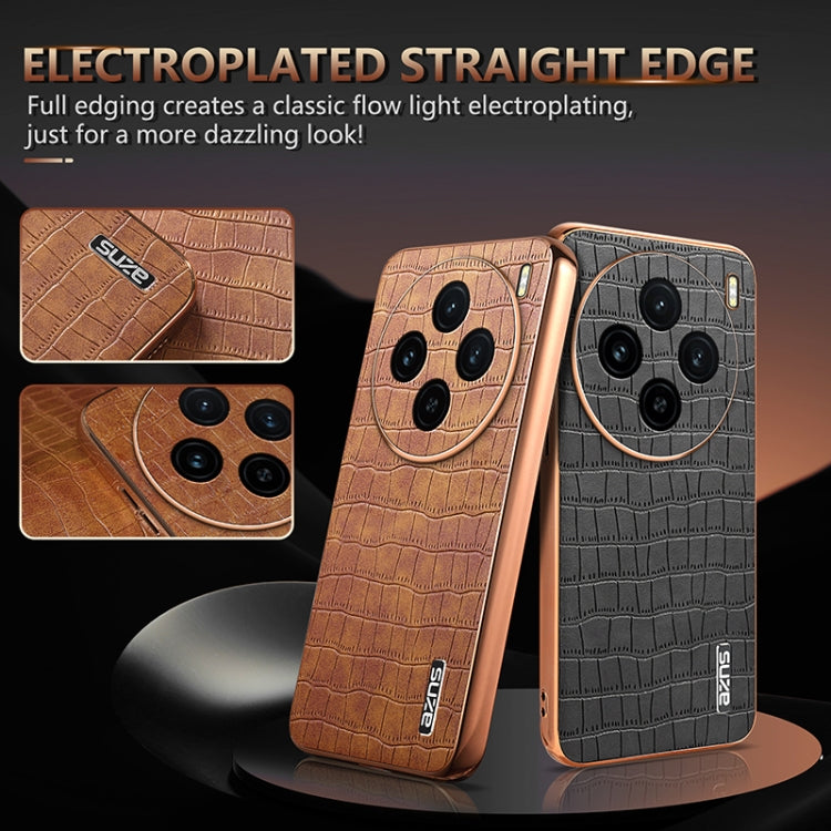 For vivo X100 5G AZNS Electroplated Frame Crocodile Texture Full Coverage Phone Case