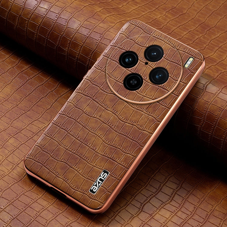 For vivo X100 Pro 5G / X100s Pro AZNS Electroplated Frame Crocodile Texture Full Coverage Phone Case