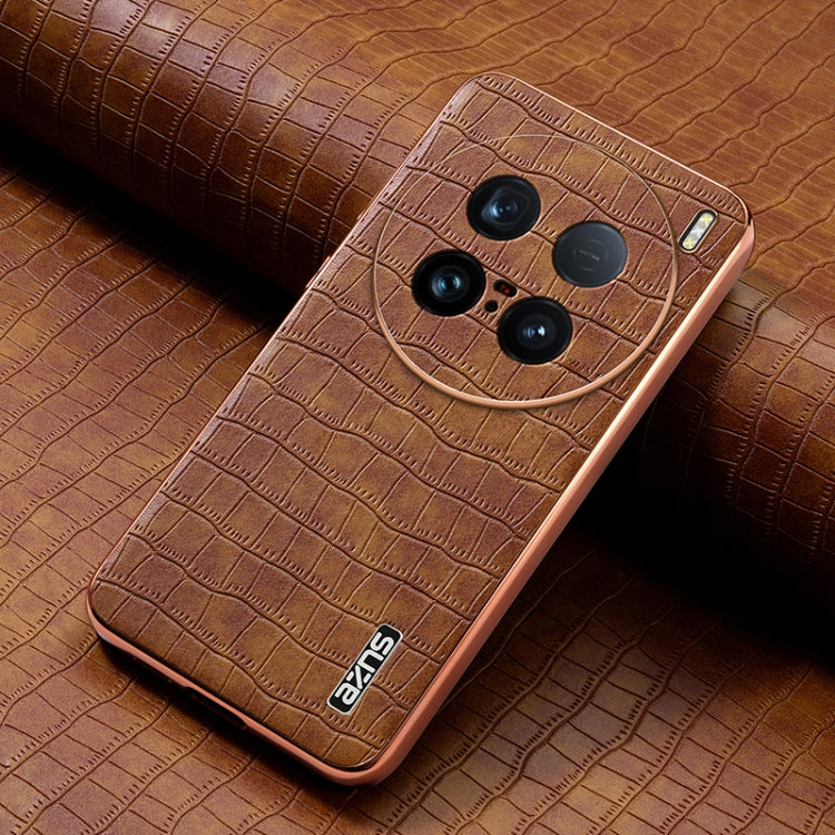 For vivo X100 Ultra AZNS Electroplated Frame Crocodile Texture Full Coverage Phone Case