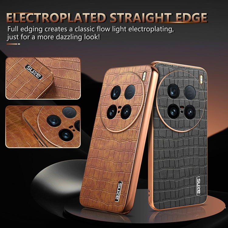 For vivo X100 Ultra AZNS Electroplated Frame Crocodile Texture Full Coverage Phone Case