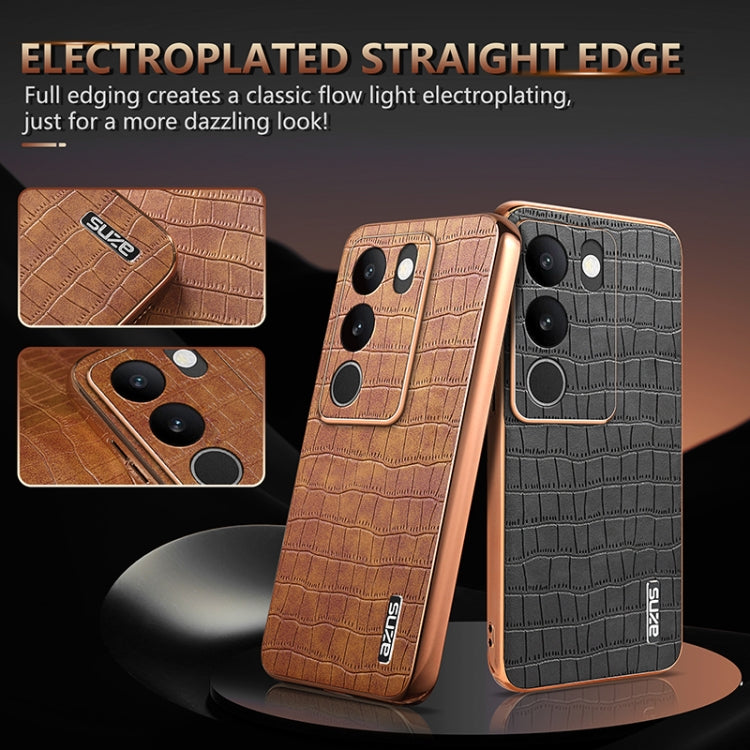 For vivo S17 / S17 Pro / S17t AZNS Electroplated Frame Crocodile Texture Full Coverage Phone Case