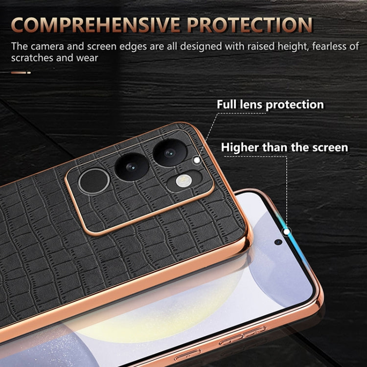 For vivo V29 / V29 Pro AZNS Electroplated Frame Crocodile Texture Full Coverage Phone Case