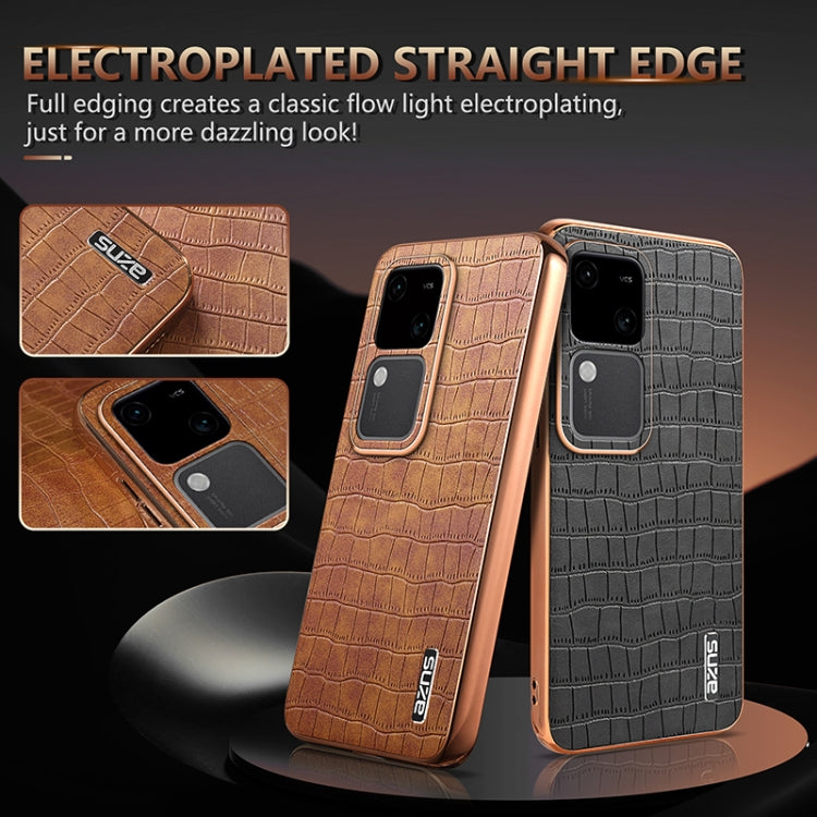For vivo V30 / V30 Pro AZNS Electroplated Frame Crocodile Texture Full Coverage Phone Case