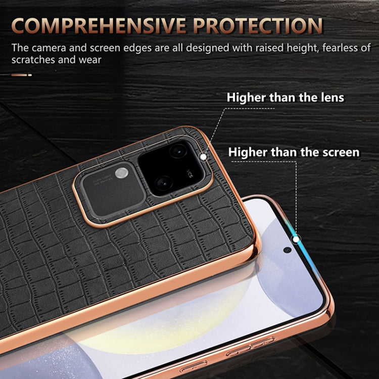 For vivo V30 / V30 Pro AZNS Electroplated Frame Crocodile Texture Full Coverage Phone Case