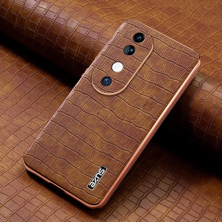 For vivo S19 AZNS Electroplated Frame Crocodile Texture Full Coverage Phone Case