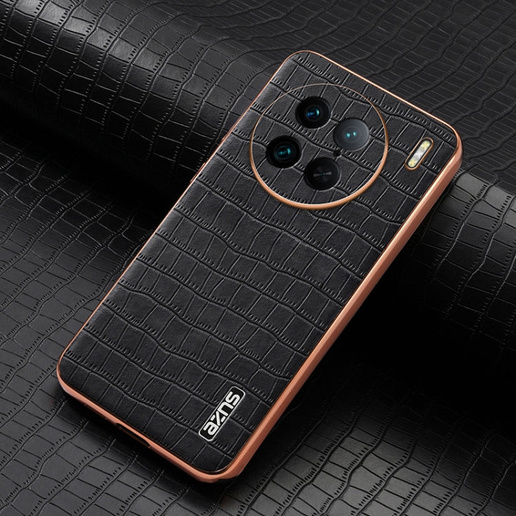 For vivo X90 Pro AZNS Electroplated Frame Crocodile Texture Full Coverage Phone Case