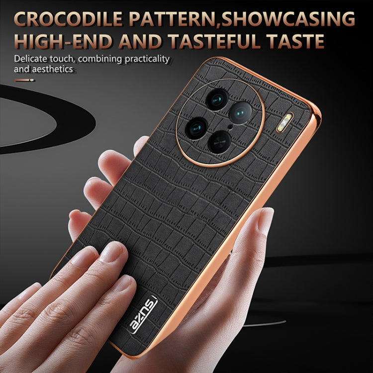 For vivo X90 Pro AZNS Electroplated Frame Crocodile Texture Full Coverage Phone Case