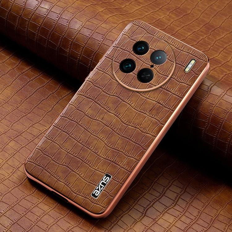 For vivo X90 Pro AZNS Electroplated Frame Crocodile Texture Full Coverage Phone Case