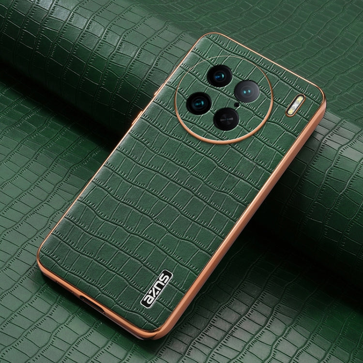 For vivo X90 Pro AZNS Electroplated Frame Crocodile Texture Full Coverage Phone Case