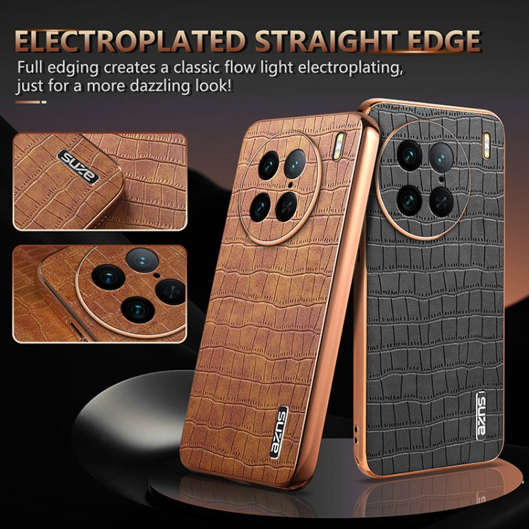For vivo X90 Pro AZNS Electroplated Frame Crocodile Texture Full Coverage Phone Case