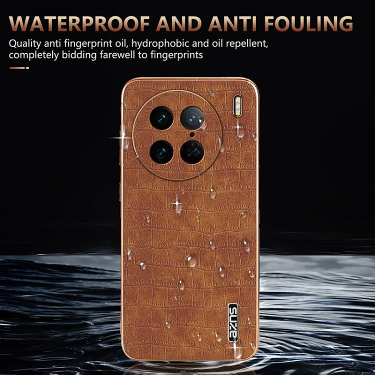 For vivo X90 Pro AZNS Electroplated Frame Crocodile Texture Full Coverage Phone Case