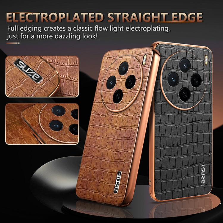 For vivo X200 AZNS Electroplated Frame Crocodile Texture Full Coverage Phone Case